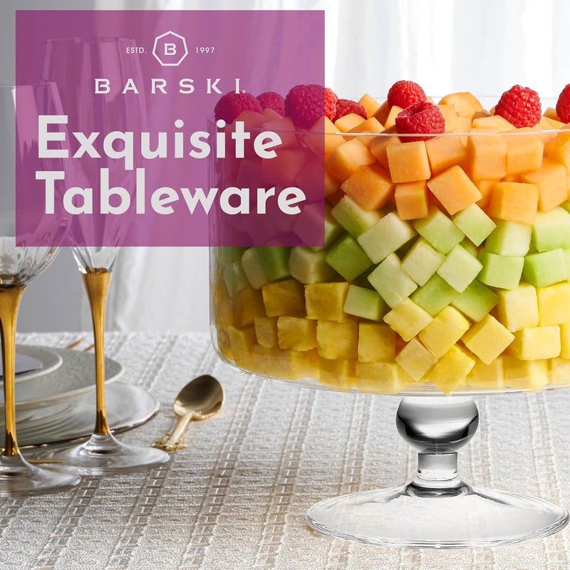 Barski وعاء تريفل كبير جميل سعة 170 أونصة - وعاء تريفل زجاجي على قاعدة - 5 كوارت - وعاء تقديم دائري بقطر 9.5 بوصة - طبق عرض لطبقات الكعك للحلويات والفواكه والسلطة - Image 5