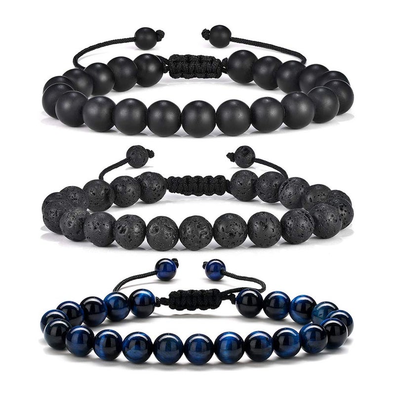 M MOOHAM Gifts for Men Bracelets - Beaded Lava Rock Stone Tiger Eye Mens Bracelets Gifts for Dad Grandpa Father Grandfather - Image 1