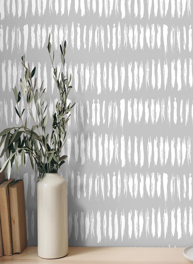 Decotalk Gray and White Wallpaper Peel and Stick Striped Geometric Wallpaper Grey Contact Paper Modern Geometric Wall Paper for Bedroom Bathroom Accent Wall 17.5x120 Boho Grey and White Vinyl - Image 1