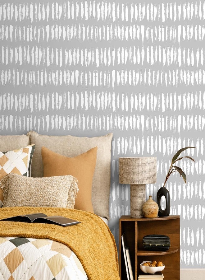 Decotalk Gray and White Wallpaper Peel and Stick Striped Geometric Wallpaper Grey Contact Paper Modern Geometric Wall Paper for Bedroom Bathroom Accent Wall 17.5x120 Boho Grey and White Vinyl - Image 2