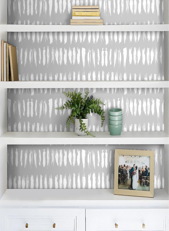 Decotalk Gray and White Wallpaper Peel and Stick Striped Geometric Wallpaper Grey Contact Paper Modern Geometric Wall Paper for Bedroom Bathroom Accent Wall 17.5x120 Boho Grey and White Vinyl - Image 3