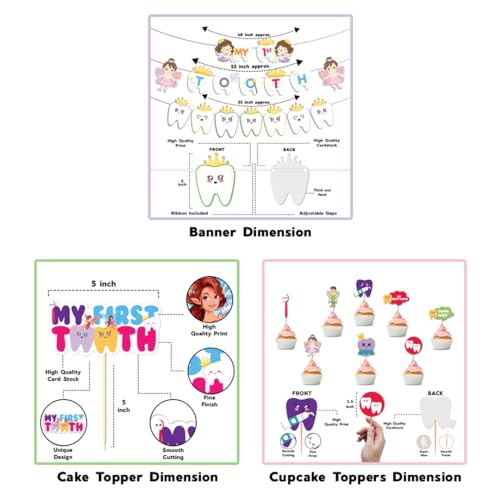 Festiko® My First Tooth Combo - 10 Pcs (Banner + Cake & Cupcake Toppers), Decoration Items for Baby, 1st Tooth Photoshoot - Image 4