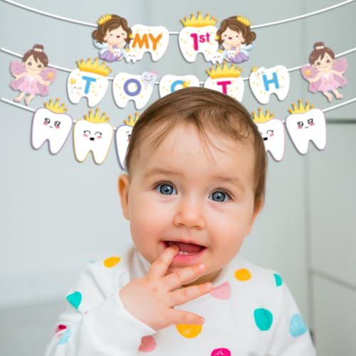 Festiko® My First Tooth Combo - 10 Pcs (Banner + Cake & Cupcake Toppers), Decoration Items for Baby, 1st Tooth Photoshoot - Image 5