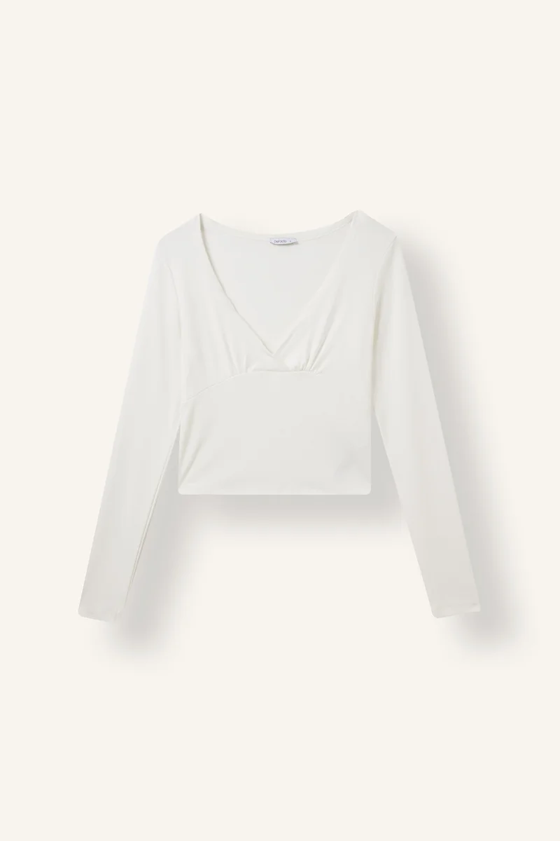 ديفاكتو Slim Fit V-Neck Ribana Long Sleeve T-Shirt