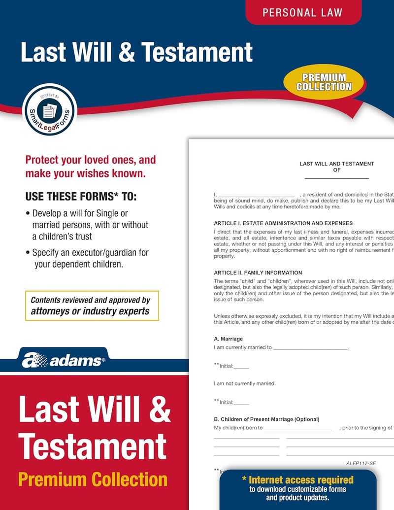 Adams Last Will and Testament Kit with CD, Forms, and Instructions - Premium Collection - Image 1