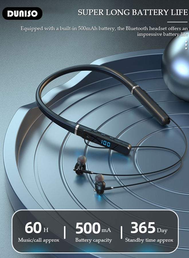 DUNISO Neckband Bluetooth Headphone,Bluetooth 5.3 Wireless Earbuds in-Ear Noise Cancelling HiFi Stereo Clear Headsets, LED Screen Display, Waterproof, Built-in Microphone for Phone Call Music - Image 4