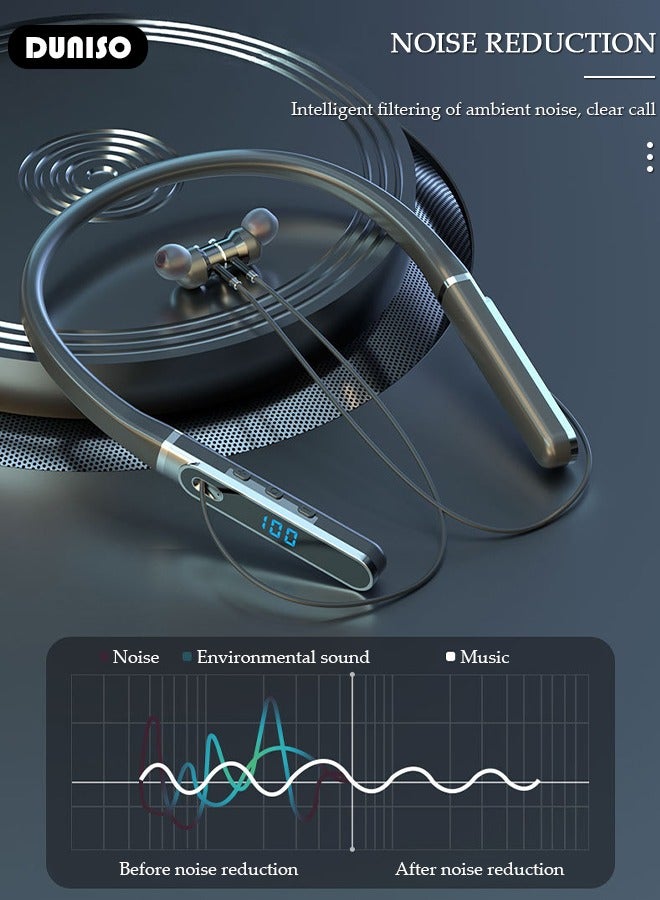 DUNISO Neckband Bluetooth Headphone,Bluetooth 5.3 Wireless Earbuds in-Ear Noise Cancelling HiFi Stereo Clear Headsets, LED Screen Display, Waterproof, Built-in Microphone for Phone Call Music - Image 5
