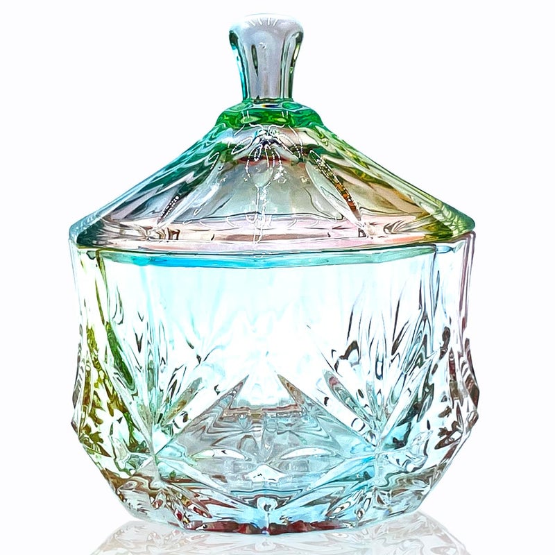 EWEIGEER 8oz Glass Candy Dish with Lid,Christmas Decorative Storage Jar for Candy,Bath Salt,Paper Clips,Office,Bathroom,Dining Room Organizer(Colorful) - Image 1