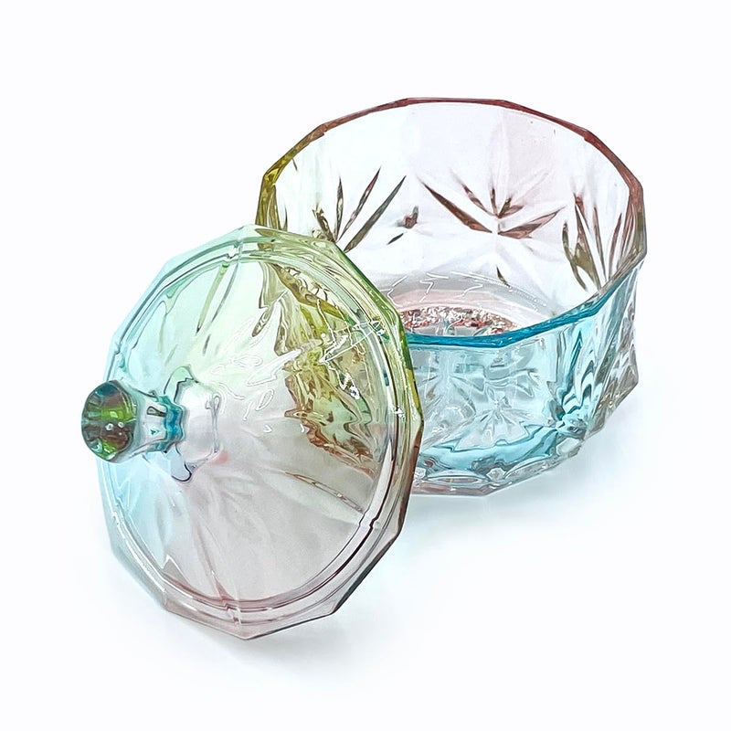 EWEIGEER 8oz Glass Candy Dish with Lid,Christmas Decorative Storage Jar for Candy,Bath Salt,Paper Clips,Office,Bathroom,Dining Room Organizer(Colorful) - Image 4