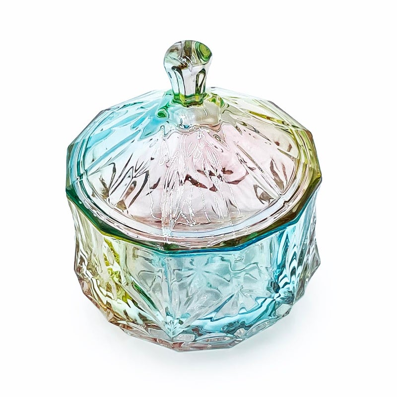 EWEIGEER 8oz Glass Candy Dish with Lid,Christmas Decorative Storage Jar for Candy,Bath Salt,Paper Clips,Office,Bathroom,Dining Room Organizer(Colorful) - Image 2