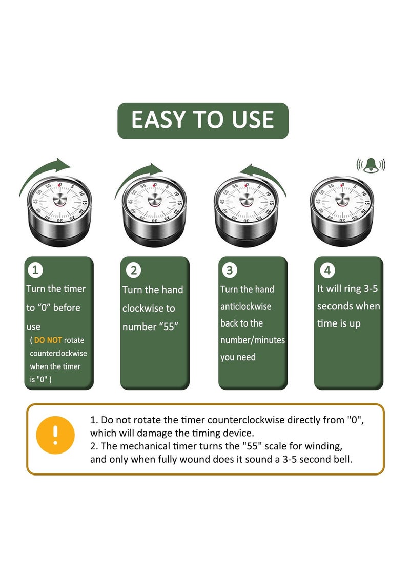 Generic - Mechanical Magnetic Kitchen Timer with Loud Alarm No Batteries Needed Stainless Steel Design for Chefs - Image 1