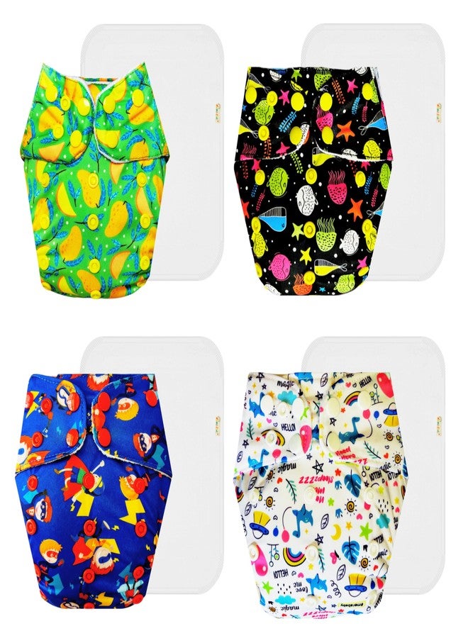 Dumbledo Premium Cloth Diaper with Cotton Insert (Pack of 4) | Hypoallergenic | Breathable | Easy to Clean | Ideal for Toddlers | 3 Months - 3 Years | Unisex Baby - Image 1