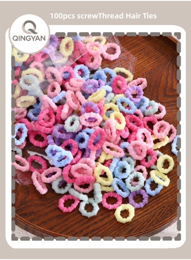 QINGYAN 100pcs screw thread Hair Ties, Girls Hair Bands Elastic Hair Bands Hair Accessories 100pcs Multicolor - Image 1