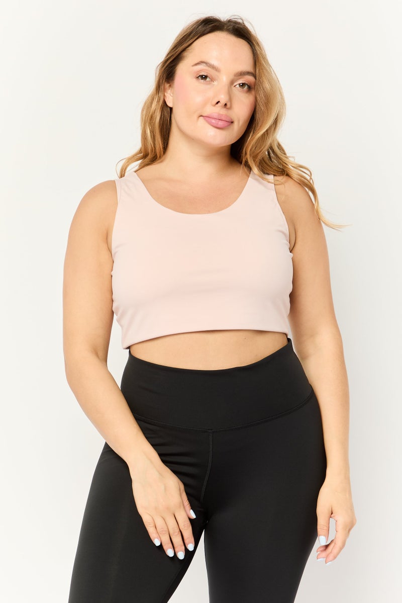 Beause Women Solid Padded Sports Bra, Dusty Rose - Image 1