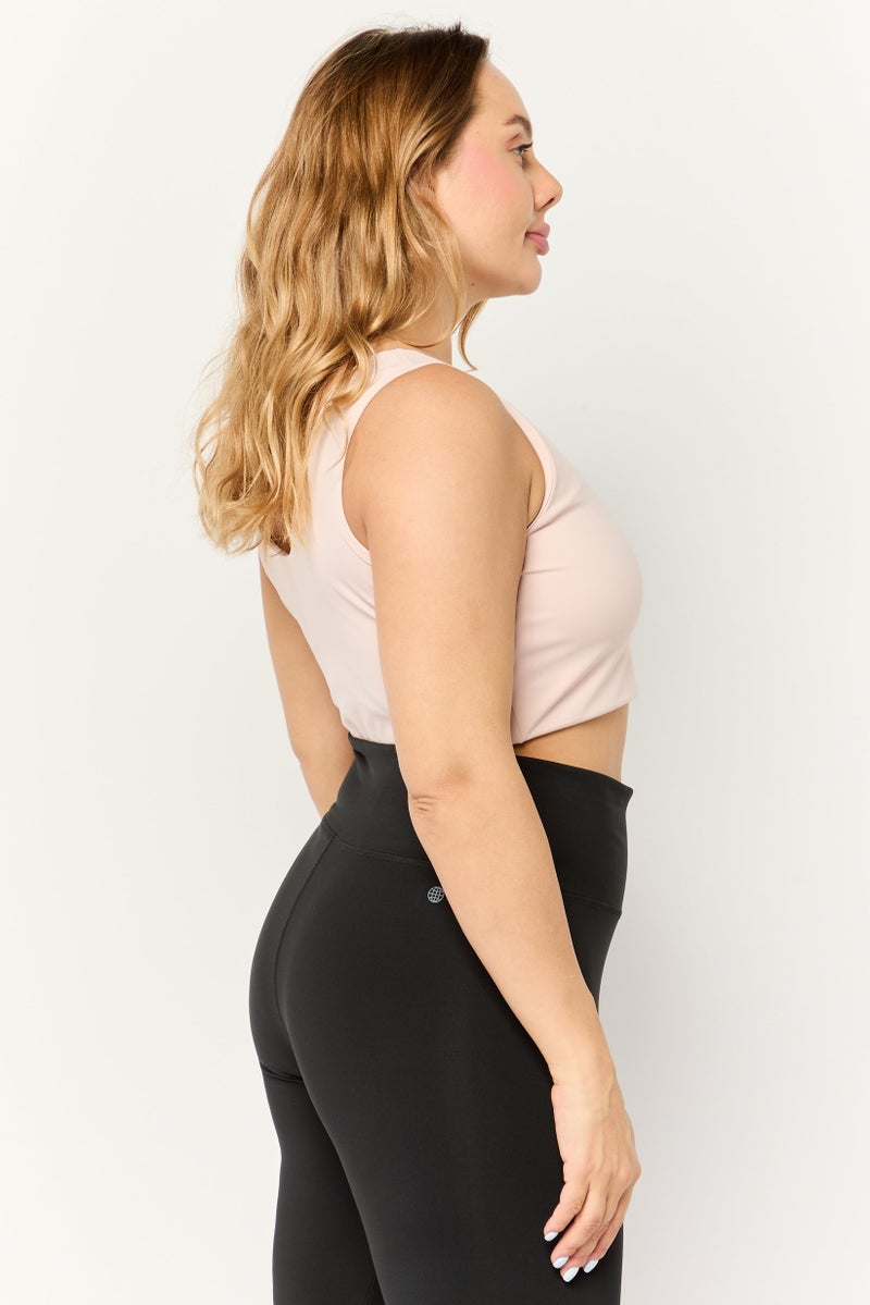 Beause Women Solid Padded Sports Bra, Dusty Rose - Image 3