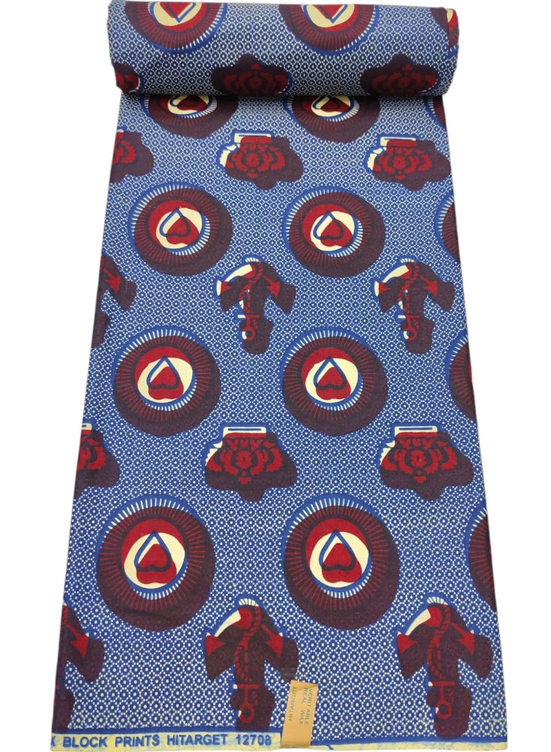 African Fabric 100% Cotton Hitarget Wax 6 Yards (12708) - Image 2