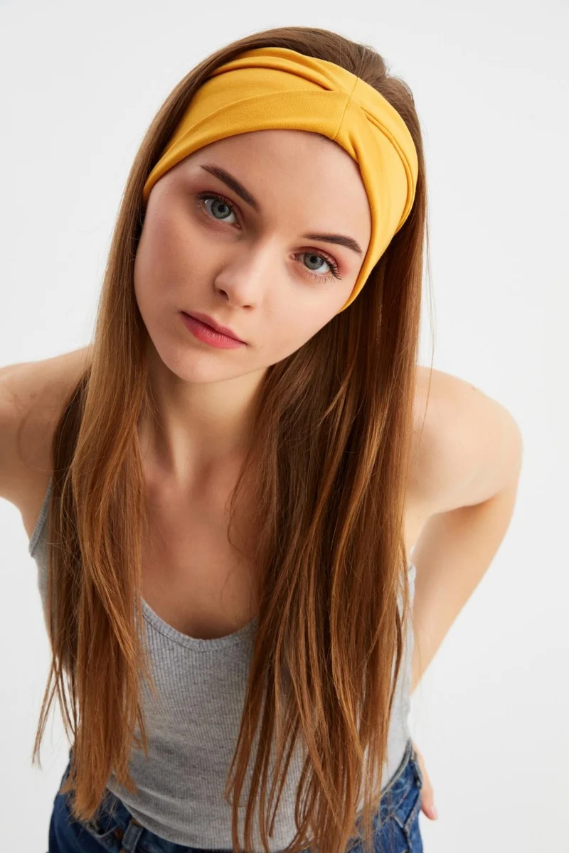 Butikgiz Mustard Women's Double Sided Use Alternative, Cotton Combed, Non-Slip, Lightweight, Sports Hair Band Bandana