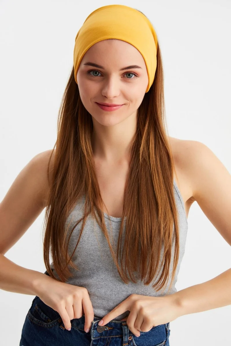 Butikgiz Mustard Women's Double Sided Use Alternative, Cotton Combed, Non-Slip, Lightweight, Sports Hair Band Bandana