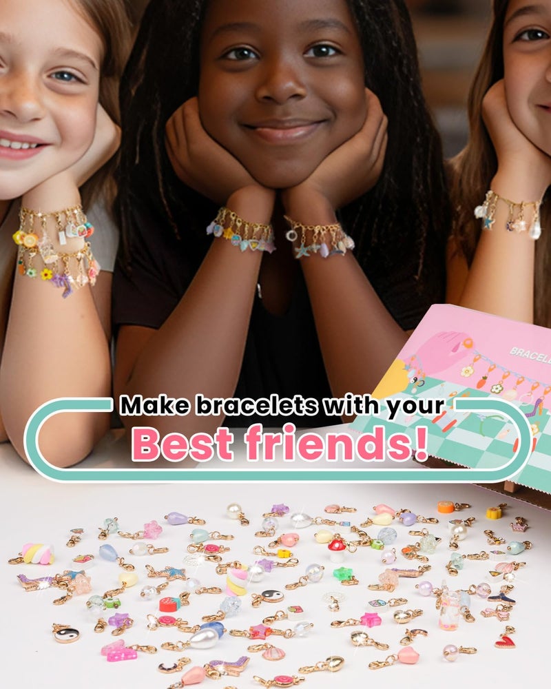 Deinduser Charm Bracelet Making Kit for Girls, Clip on Charms Kit for Bracelets, Charms for Bracelets with Clasp, Chain Bracelet Set for Girls, Ages 5-12 - Image 3