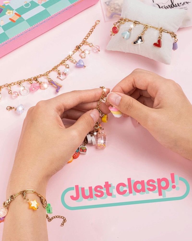 Deinduser Charm Bracelet Making Kit for Girls, Clip on Charms Kit for Bracelets, Charms for Bracelets with Clasp, Chain Bracelet Set for Girls, Ages 5-12 - Image 2