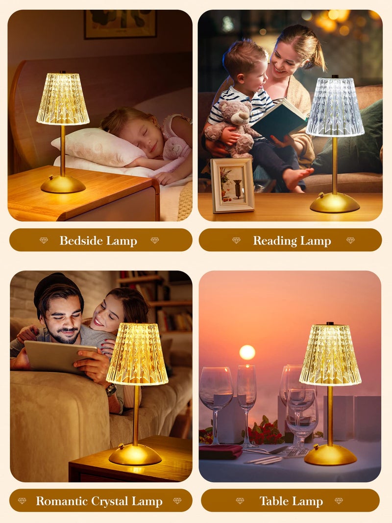 One Fire 【3200mAh】Brass Table Lamp, 3 Colors+Dimmable+Touch Crystal Lamp LED Gold Lamp, Mood Lighting Mood Light, Brass Decor for Bedroom/Bathroom/Kitchen/Dinner/Bar/Entryway/Buffet, Traditional Home Decor - Image 5