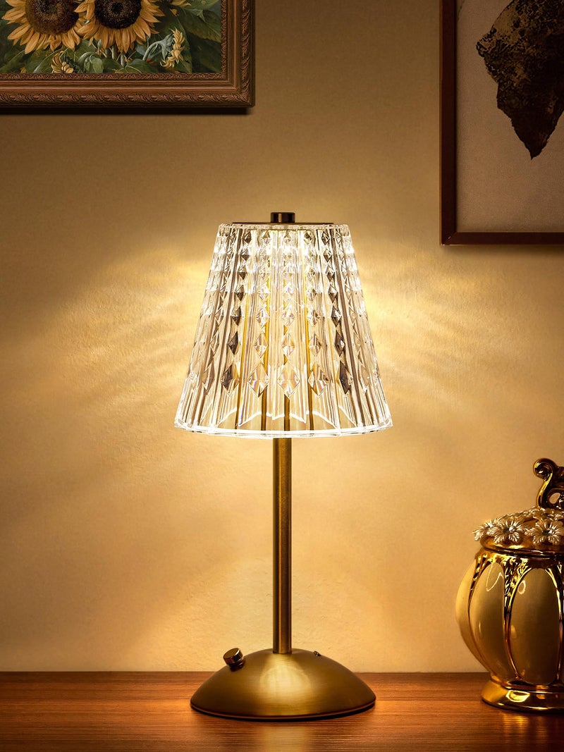 One Fire 【3200mAh】Brass Table Lamp, 3 Colors+Dimmable+Touch Crystal Lamp LED Gold Lamp, Mood Lighting Mood Light, Brass Decor for Bedroom/Bathroom/Kitchen/Dinner/Bar/Entryway/Buffet, Traditional Home Decor - Image 1