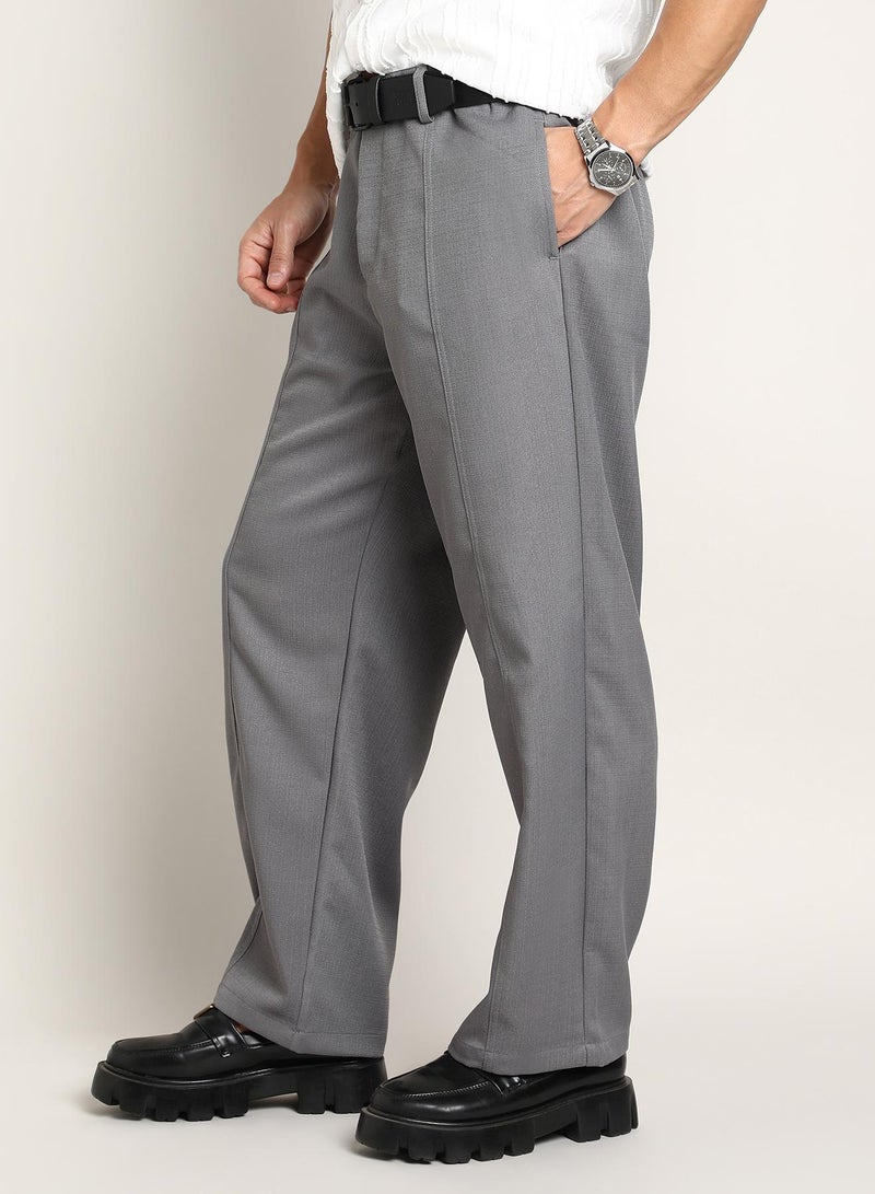 Campus Sutra Men's Moon Grey Relaxed-Panel Tailored Trousers  - Image 3