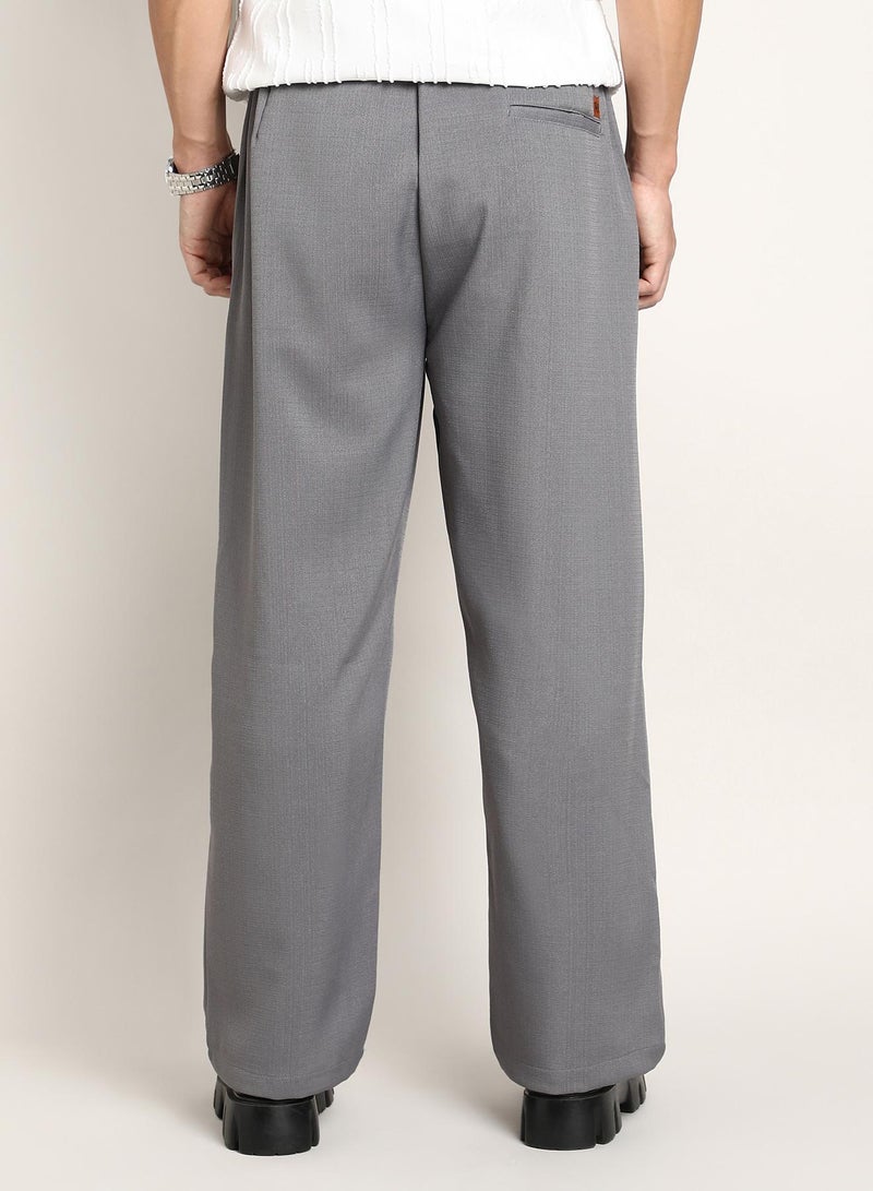 Campus Sutra Men's Moon Grey Relaxed-Panel Tailored Trousers  - Image 5