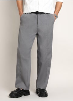 Campus Sutra Men's Moon Grey Relaxed-Panel Tailored Trousers  - Image 1