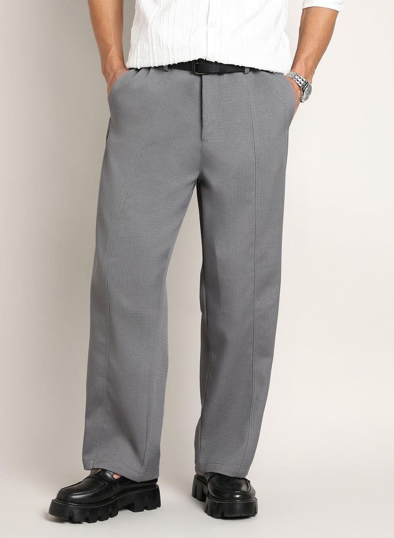 Campus Sutra Men's Moon Grey Relaxed-Panel Tailored Trousers  - Image 1