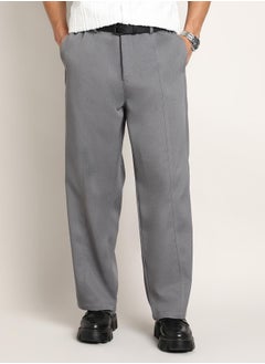 Campus Sutra Men's Moon Grey Relaxed-Panel Tailored Trousers  - Image 2