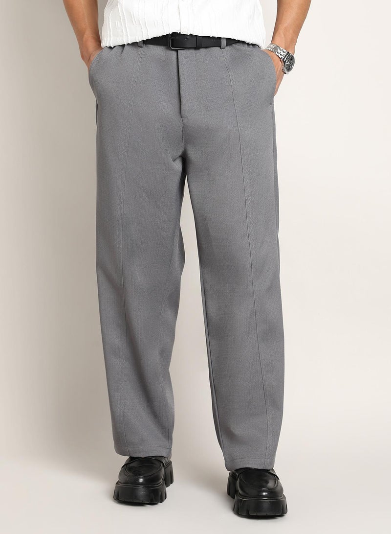 Campus Sutra Men's Moon Grey Relaxed-Panel Tailored Trousers  - Image 2