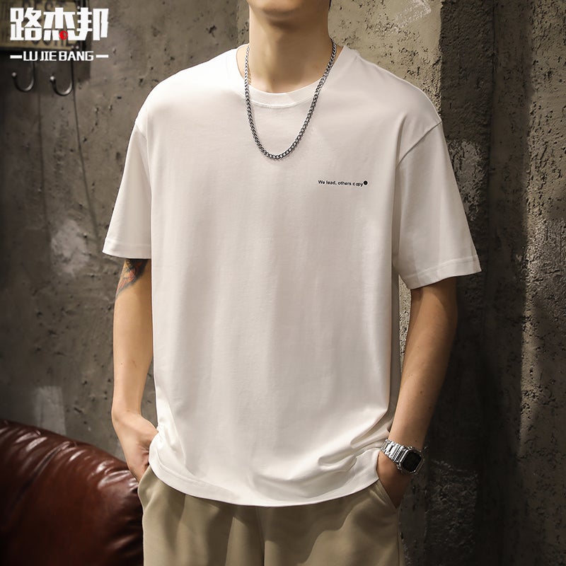 Boys Summer Thin Simple Mountain Heavy Cotton Short-Sleeved T-Shirt Men'S Grey Base Shirt Top - Image 1