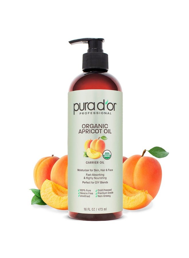Pura d'or - Ura D'Or Organic Apricot Kernel Oil 100% Pure Usda Certified Natural Unrefined Cold Pressed Carrier Oil Vitamins & Antioxidants Nourishing & Moisturizing For Body Massage Hair Skin & Nails 16Oz - Image 1
