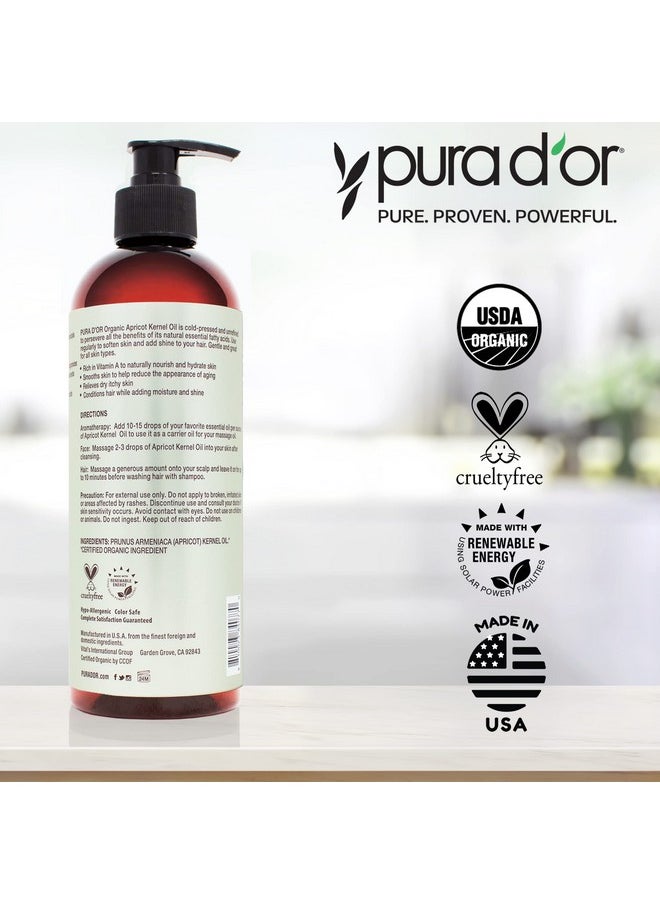 Pura d'or - Ura D'Or Organic Apricot Kernel Oil 100% Pure Usda Certified Natural Unrefined Cold Pressed Carrier Oil Vitamins & Antioxidants Nourishing & Moisturizing For Body Massage Hair Skin & Nails 16Oz - Image 1
