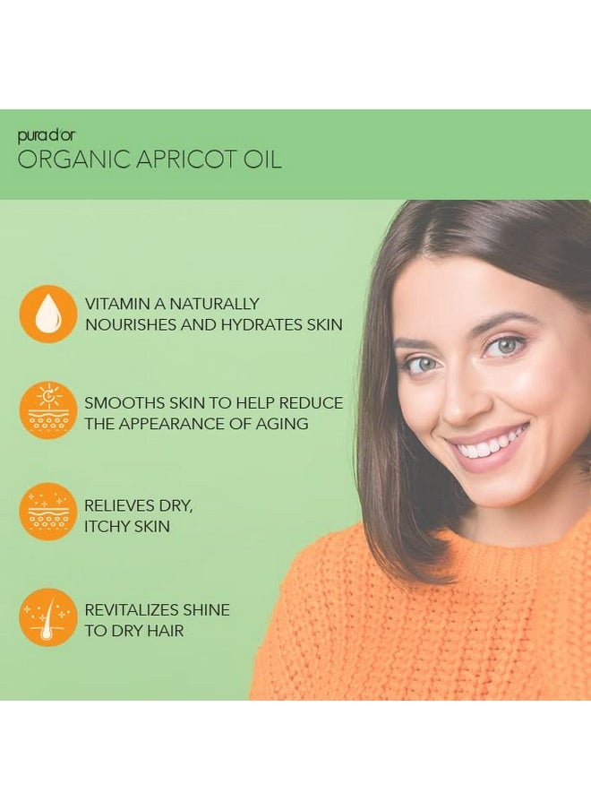 Pura d'or - Ura D'Or Organic Apricot Kernel Oil 100% Pure Usda Certified Natural Unrefined Cold Pressed Carrier Oil Vitamins & Antioxidants Nourishing & Moisturizing For Body Massage Hair Skin & Nails 16Oz - Image 1