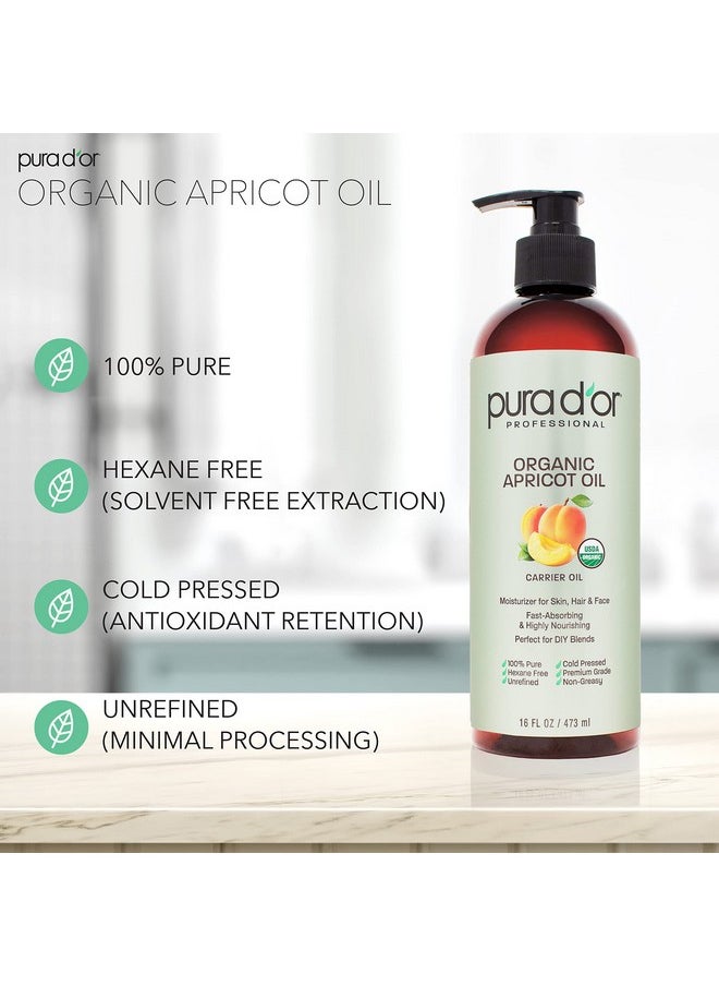 Pura d'or - Ura D'Or Organic Apricot Kernel Oil 100% Pure Usda Certified Natural Unrefined Cold Pressed Carrier Oil Vitamins & Antioxidants Nourishing & Moisturizing For Body Massage Hair Skin & Nails 16Oz - Image 1
