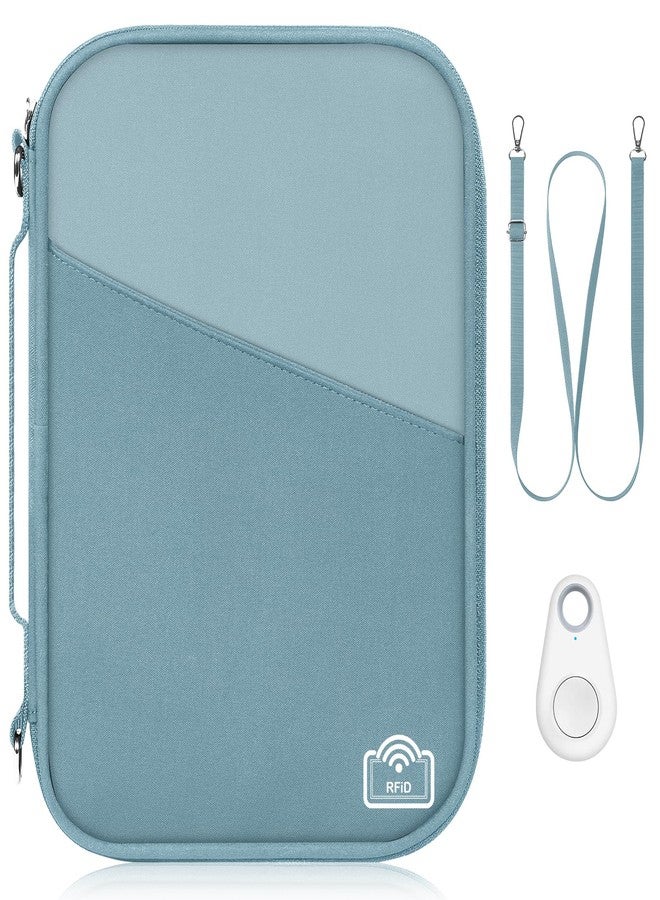 EcoVision Family Passport Holder for Travel with RFID Blocking, Traveling Essentials Organizer Pouch Bag, Light Passport Wallet for Travel Must Haves Accessories for Women Men, Haze Blue+Dusty Blue - Image 1