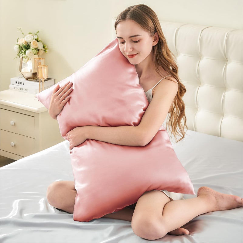 INFIIXSO Mulberry Silk Pillowcase for Hair and Skin  Silk Pillow Cases Standard Size Set of 2 with Hidden Zipper 20""x26""  Ultra Smooth and Soft Cooling Pillow Cases for Hot Sleepers(Blush Pink 2 Pack) - Image 3