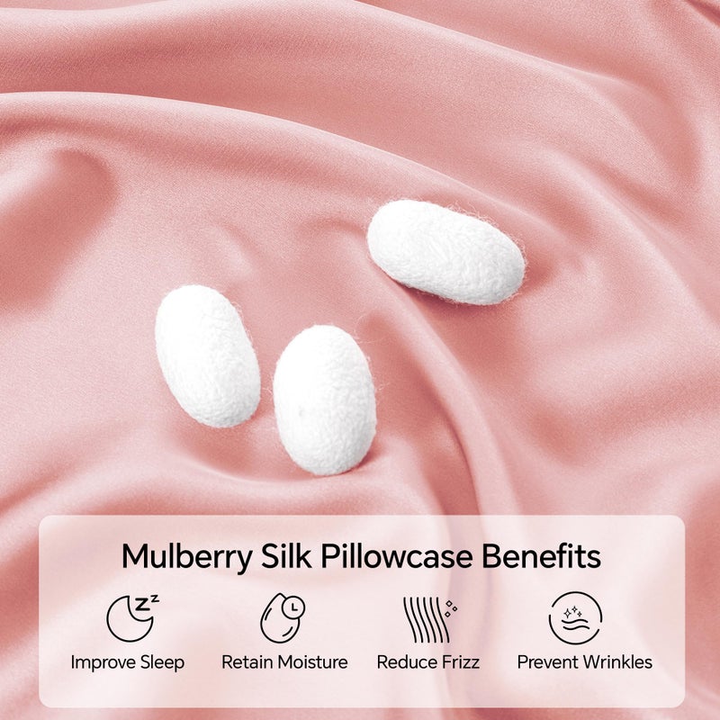 INFIIXSO Mulberry Silk Pillowcase for Hair and Skin  Silk Pillow Cases Standard Size Set of 2 with Hidden Zipper 20""x26""  Ultra Smooth and Soft Cooling Pillow Cases for Hot Sleepers(Blush Pink 2 Pack) - Image 2