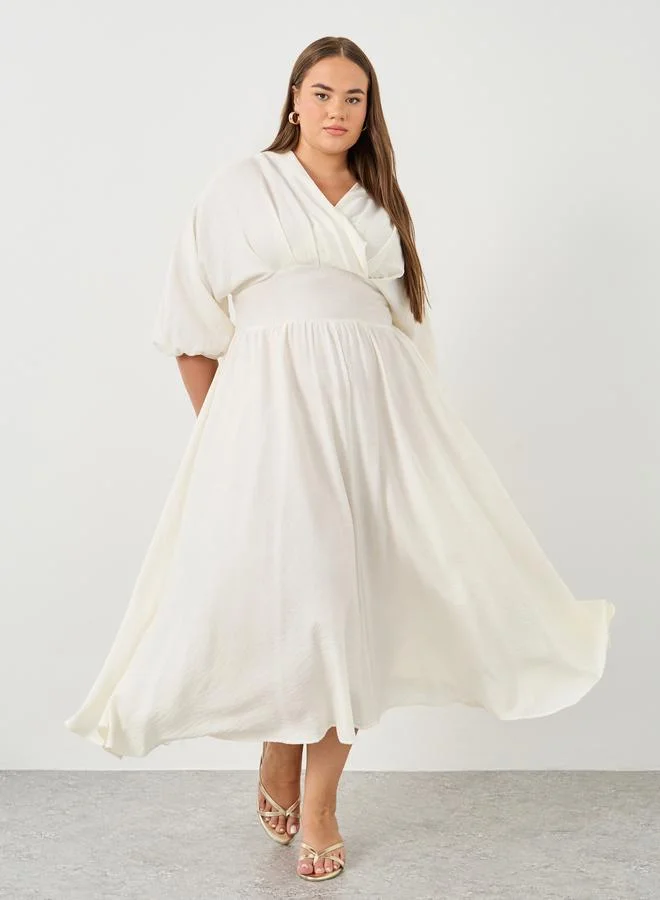 Styli Styli Plus Off White Maxi Dress with Tie Back