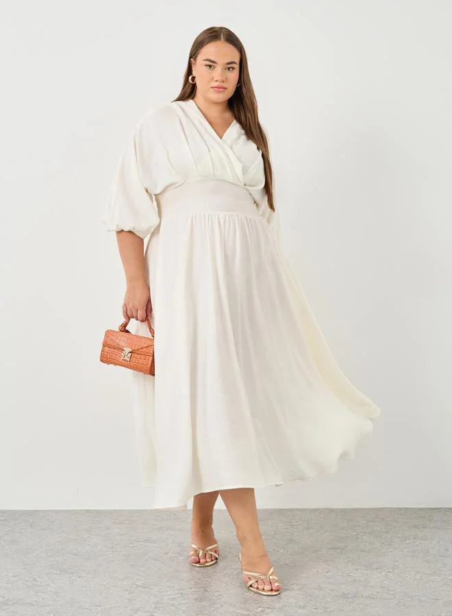 Styli Styli Plus Off White Maxi Dress with Tie Back