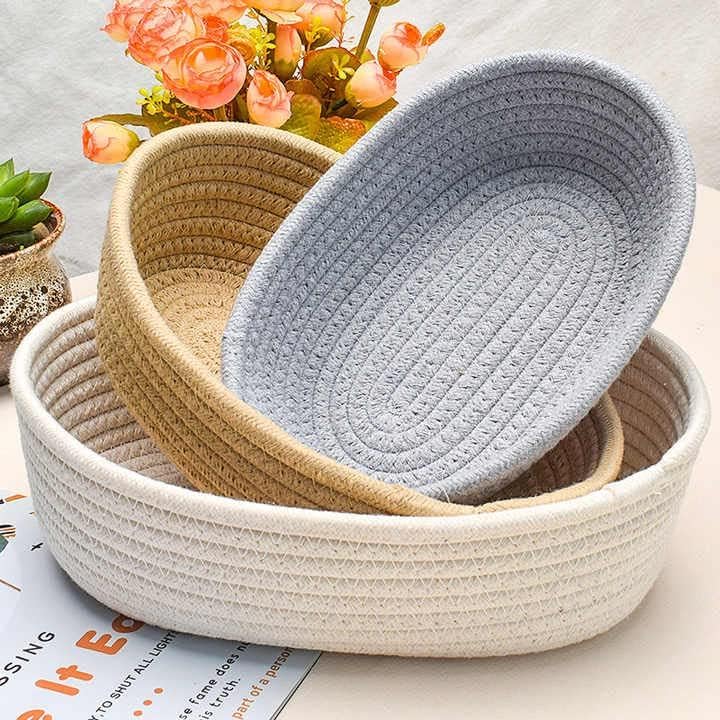 SANWALSA [Set of 3-L-10x5 inch, M-9.5x4.7 inch, S-9x4.5 inch, Oval, Multicolor] Handwoven Jute Cotton Basket | Eco-Friendly Shelf Baskets for Storage, Organization & Gift Hampers - Image 1