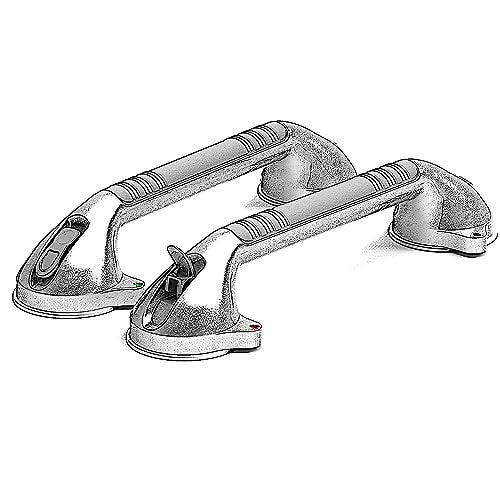 AmeriLuck 16.5inch Suction Bath Grab Bar with Indicators, Balance Assist Bathroom Shower Handle, Silver/Grey（Pack of 2） - Image 2