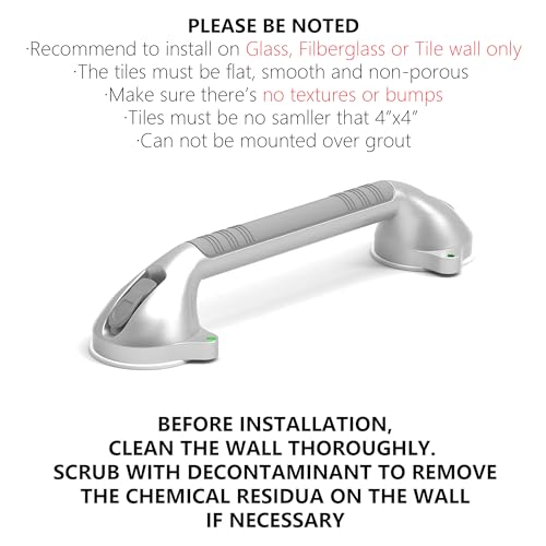 AmeriLuck 16.5inch Suction Bath Grab Bar with Indicators, Balance Assist Bathroom Shower Handle, Silver/Grey（Pack of 2） - Image 3