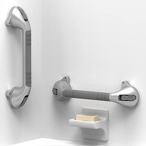 AmeriLuck 16.5inch Suction Bath Grab Bar with Indicators, Balance Assist Bathroom Shower Handle, Silver/Grey（Pack of 2） - Image 1