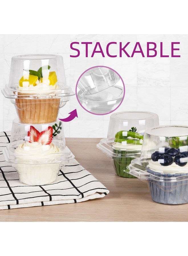 LotFancy Individual Cupcake Containers, 100 Pcs Plastic Clear Cupcake Boxes, Disposable Single Cupcake Holders with Dome Lid, Stackable Muffin Carrier for Wedding Baby Shower - Image 4