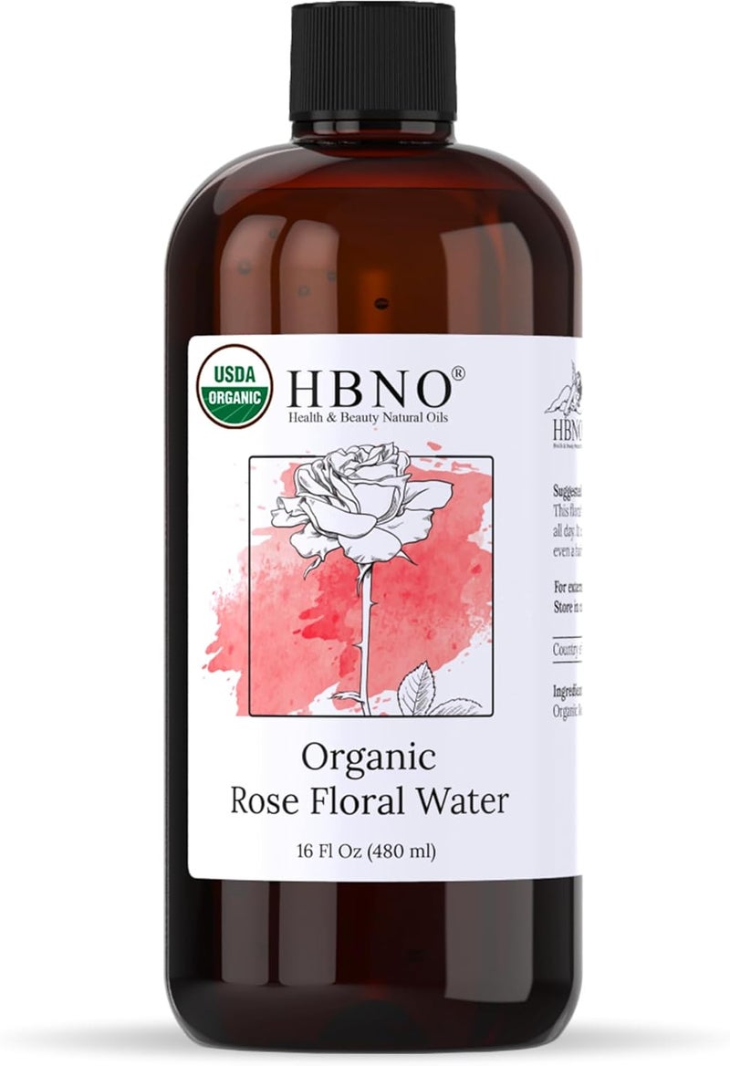 HBNO California Bottled Organic Rose Water for Face Huge 16 fl oz 480ml Value Size  USDA Certified Organic Rose Water for Face  Pure Rose Water for Hair  Rosewater for Skincare Haircare