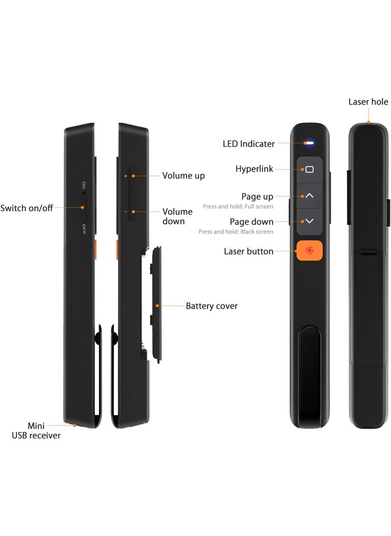 AMERTEER AMERTEER Wireless Presentation clicker for PowerPoint presentations with Hyperlink  Volume Control RF 24GHz USB and TypeC for MacBookAirPro  - Image 3