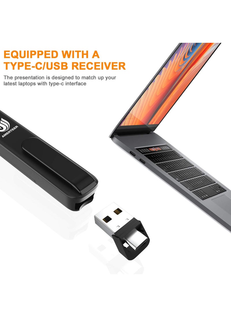 AMERTEER AMERTEER Wireless Presentation clicker for PowerPoint presentations with Hyperlink  Volume Control RF 24GHz USB and TypeC for MacBookAirPro  - Image 2
